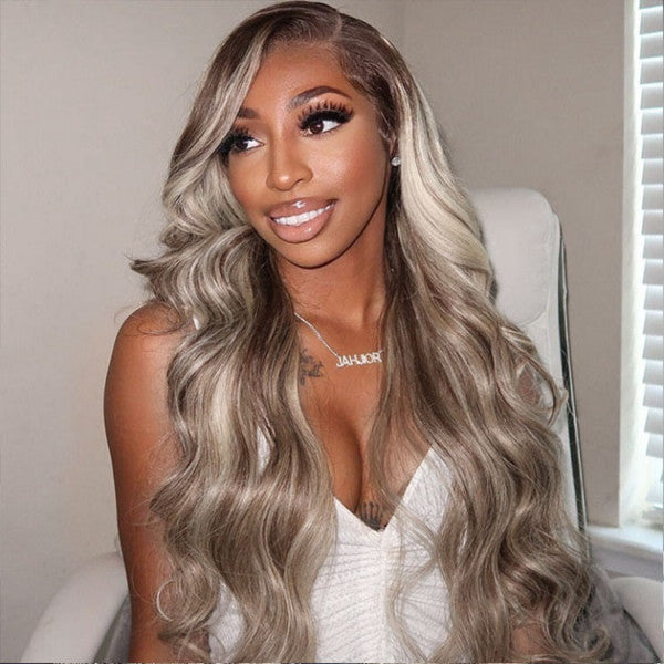 Straight Brown Wig With Blonde Highlight #4/613 Color 13x4 Lace Frontal Wigs Pre Plucked Natural Hairline