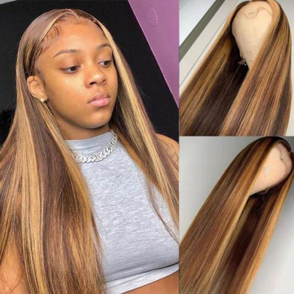 Highlight Straight 13x4 HD Transparent Lace Lace Front Wigs Human Hair