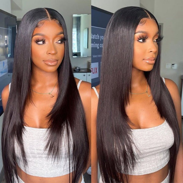 Layered 13x4 Lace Front Wig 100 Human Hair Medium Length Pre Cut Straight Wig With Layers OQ HAIR OQHAIR