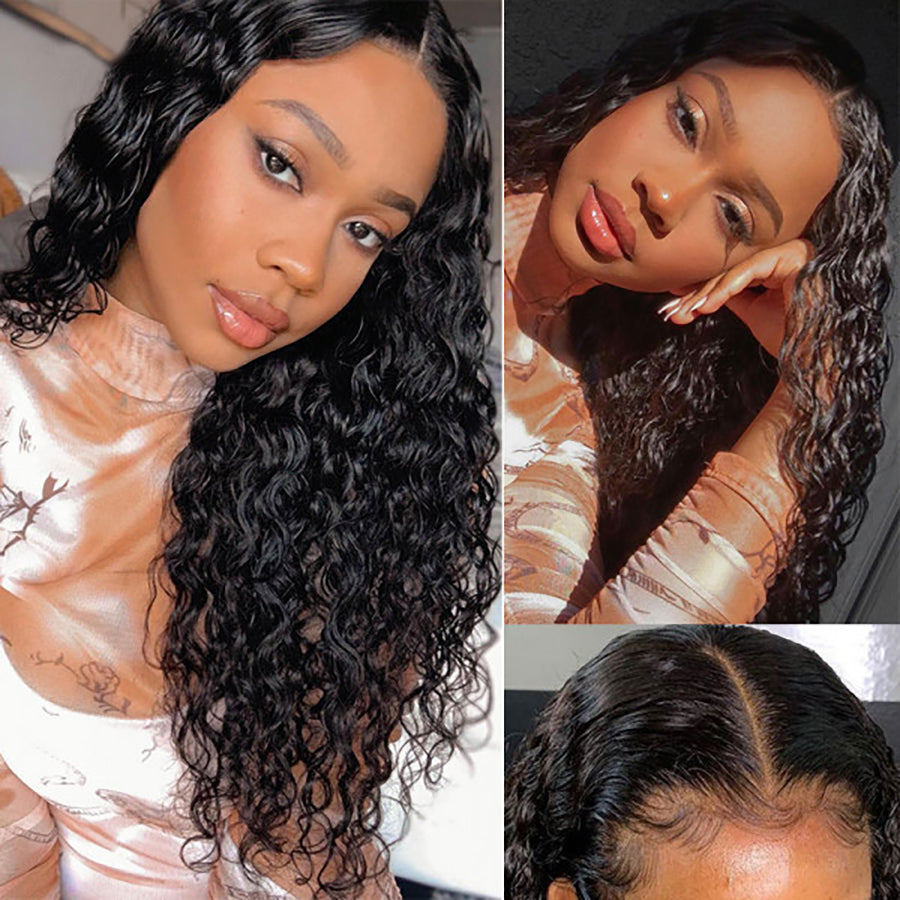 4*4 Lace Closure Wig Water Wave Human Hair Wigs Ocean Wave Wet Wavy Preplucked Wigs with Baby Hair