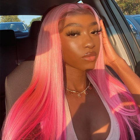 Ombre Pink Beauty Lace Front Wig 22-24 inches Pink to Red Ombre Colored Lace Front Wigs Synthetic Hair  main image 3
