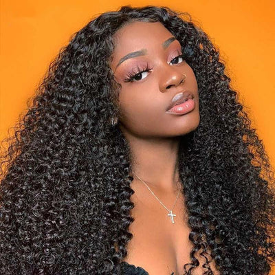 Mongolian 13x6 Transparent Lace Kinky Curly 10A Virgin Human Hair Jerry Curly Lace Front Wigs -OQHAIR