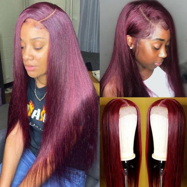 13x4 4x4 Lace Front Wigs 99J Straight Human Virgin Hair for Women -OQHAIR - ORIGINAL QUEEN HAIR