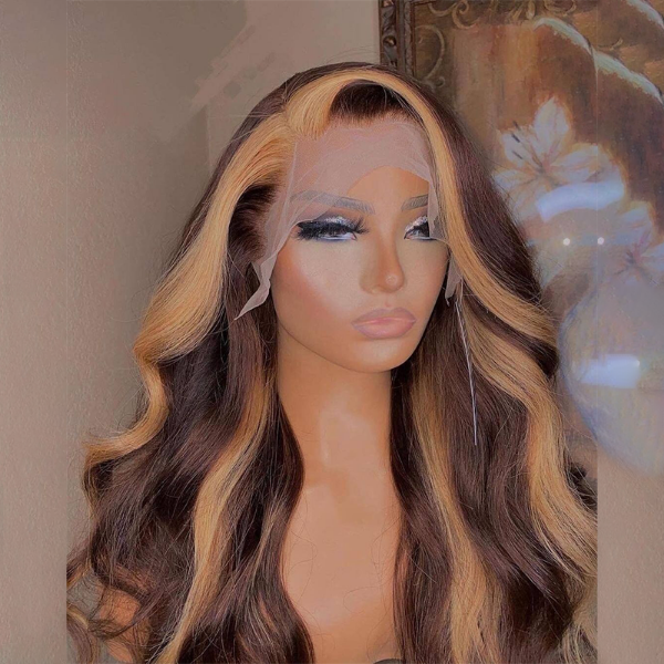 IG Hot Honey Blonde and Chocolate Brown Color Skunk Stripe Straight Hair Preplucked 13x4 Lace Front Wig