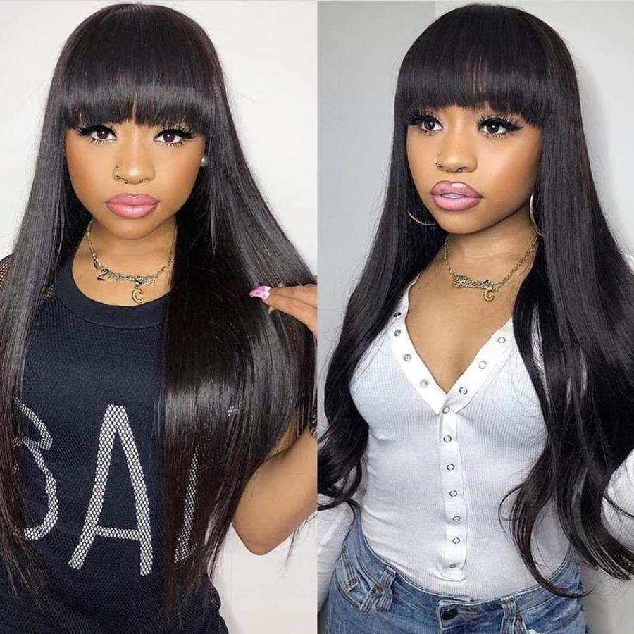 human hair wig with curtain bangs