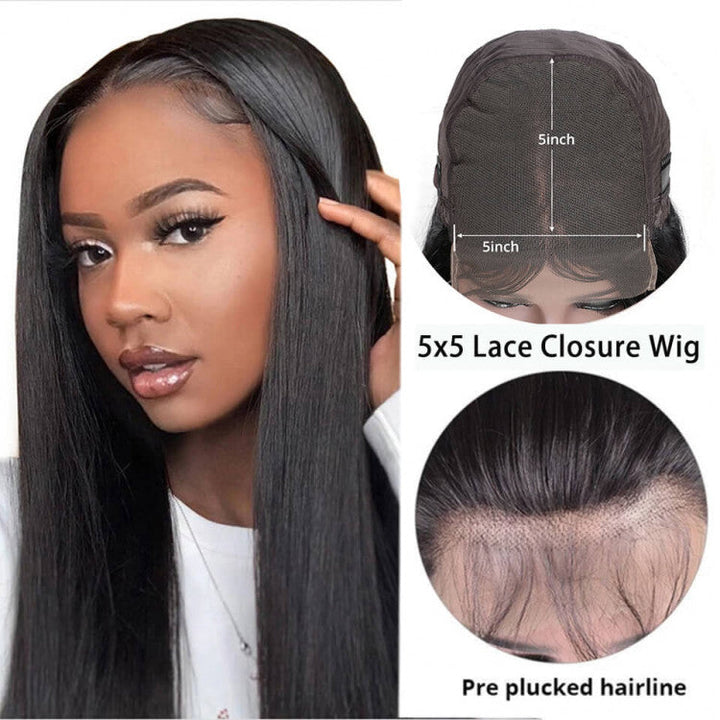 Straight Human Hair Wig 5x5 HD Lace Closure Wigs