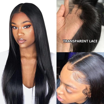 OQHAIR Straight Human Hair Wigs Pre-plucked 13x6 Transparent Lace Wig With Baby Hair Brazilian Remy Lace Front Wigs - OQHAIR