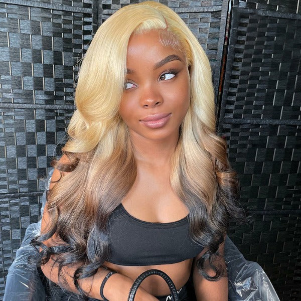 Ombre 613 Brown 13x4 Lace Frontal Wig Straight & Body Wave Preplucked Human Hair Lace Front Wigs