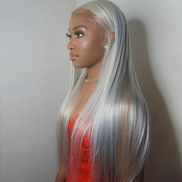 Silver Gray Colored Lace Front Wigs Brazilian Straight Human